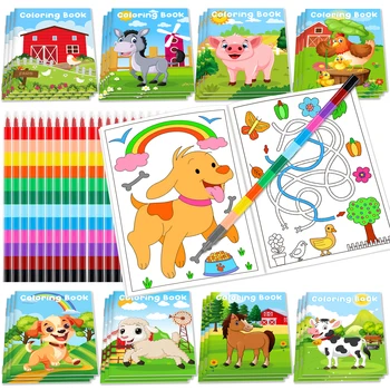 24Pcs Farm Coloring Books with Crayons 1