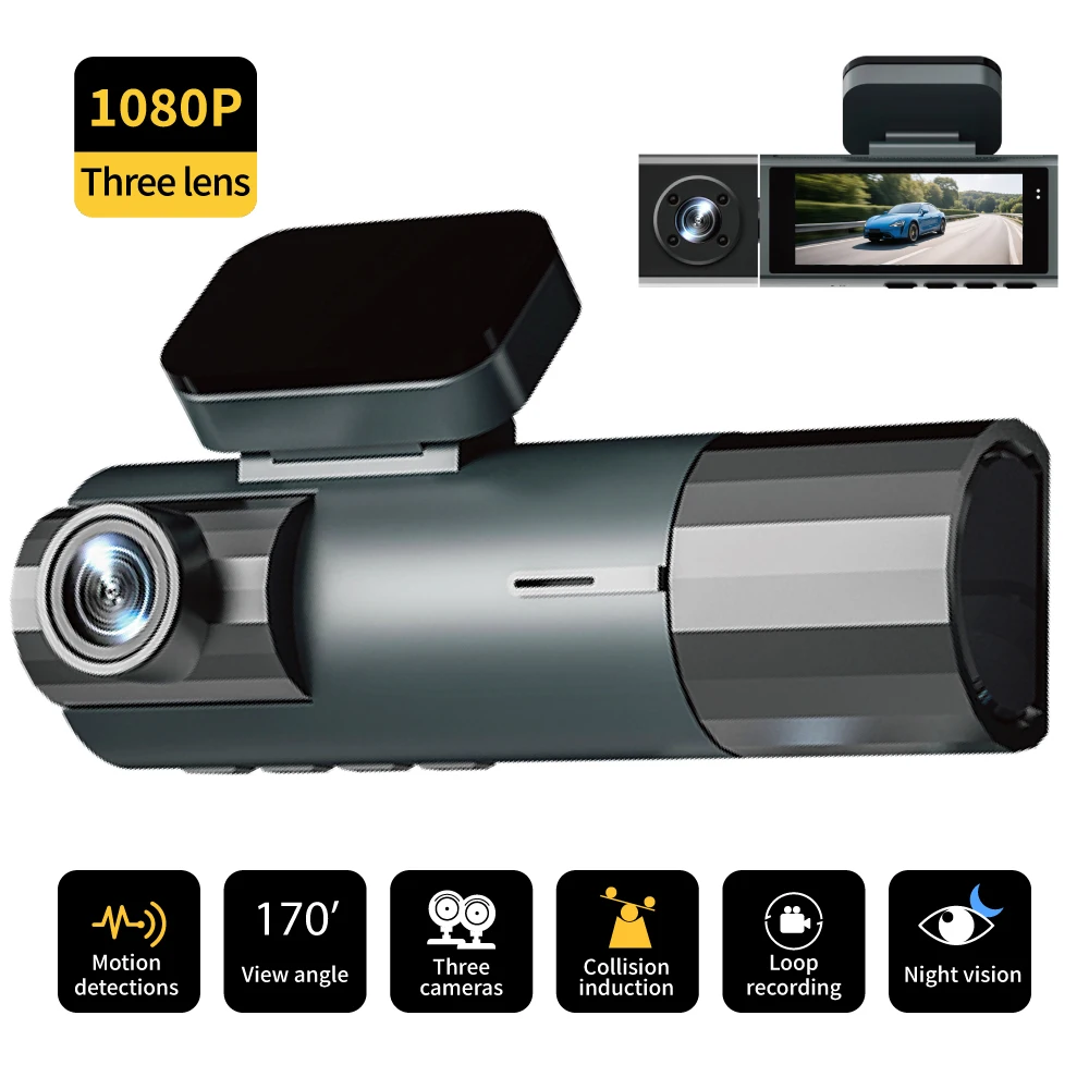 WiFi Car Dvr HD 1080P 3way Dash Cam Front Inside Rear Wide Angle Night Vision G-sensor Loop Recording Camera Vehicle Accessories dash cam dash cam accessory set