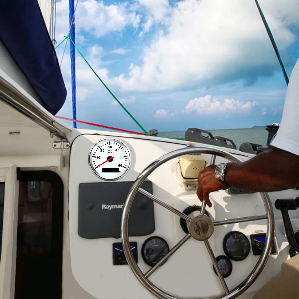 Tachometer Gauge Boat Tachometer Marine Car Tacho Meter with LCD Hourmeter 4000/6000/ 8000 RPM Gauge fit for Diesel & Gasoline Engine Engine Tachometer Tachometer Meter Engine Hour Meter