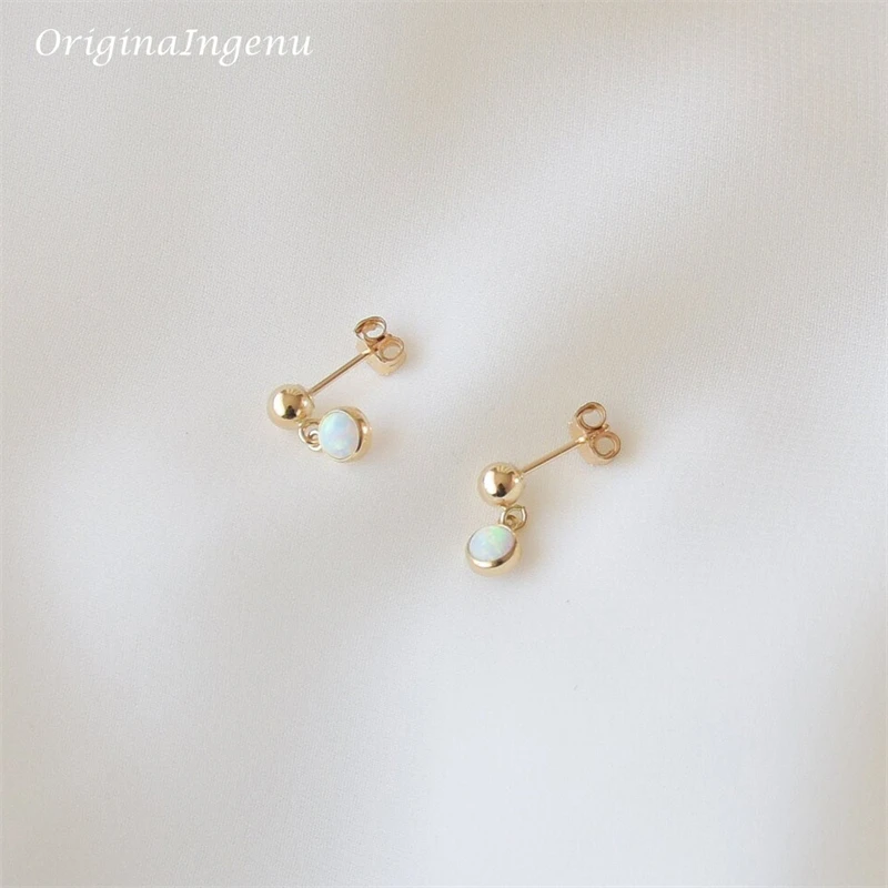 

14K Gold Filled Opal Stud Earring Handmade Dainty Jewelry Modern Tarnish Resistant Jewelry Hypoallergenic Earrings