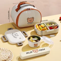 WORTHBUY Portable Bento Lunch Box with 3 Removable Compartments - Leak - proof and Microwave Safe Food Container (White Set)