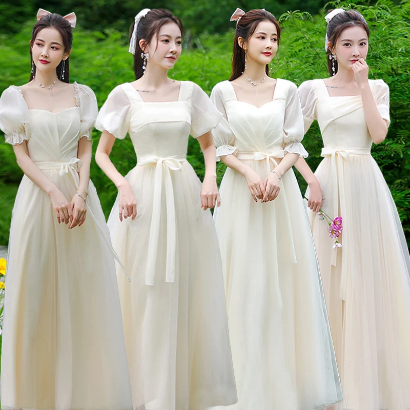 

Champagne Bridesmaid Dresses Simple Square Collar Wedding Guest Dress Sister Group Prom Party Gowns Elegant Women Evening Dress