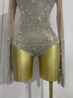 Sparkle Rhinestones Long Sleeve Gloves Stretch Bodysuits 2025 Women Evening Luxury Birthday Party Sexy Nightclub Stage Costumes - Image 6