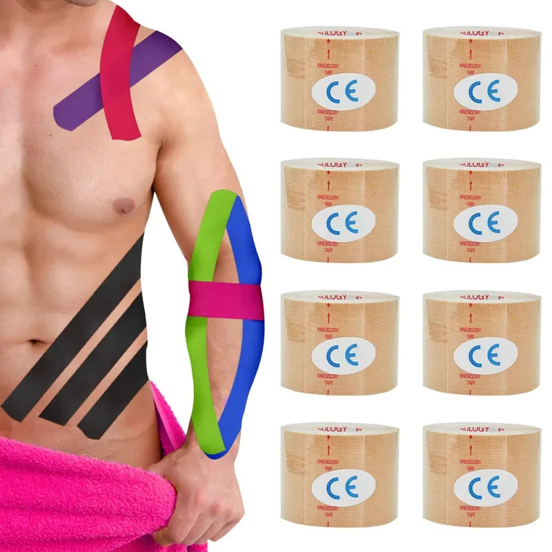 1/3/5pcs Beige Kinesiology Tape Muscle Bandage Sports Cotton Elastic Adhesive Strain Injury Tape Knee Muscle Pain Relief Sticke
