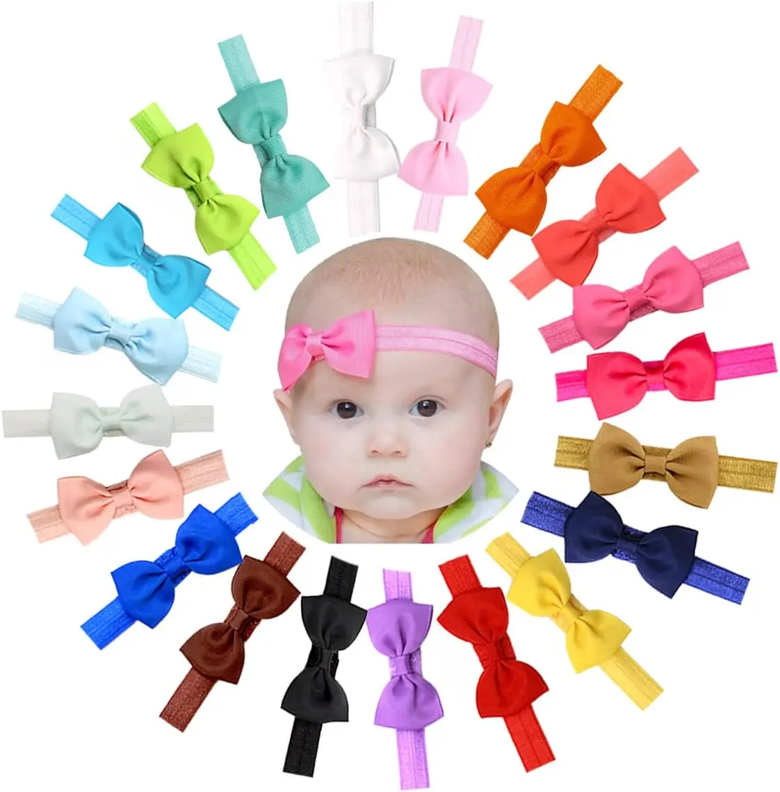 10 Stück Baby-Stirnbänder, 2,75 Zoll große Schleifen, Haarbänder, Haarschleifen, Gummibänder, Zubehör für Babys, Mädchen, Neugeborene, Kleinkinder – Detail 5