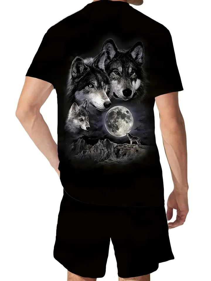 3D Wolf Print Men's Summer Outfit Set