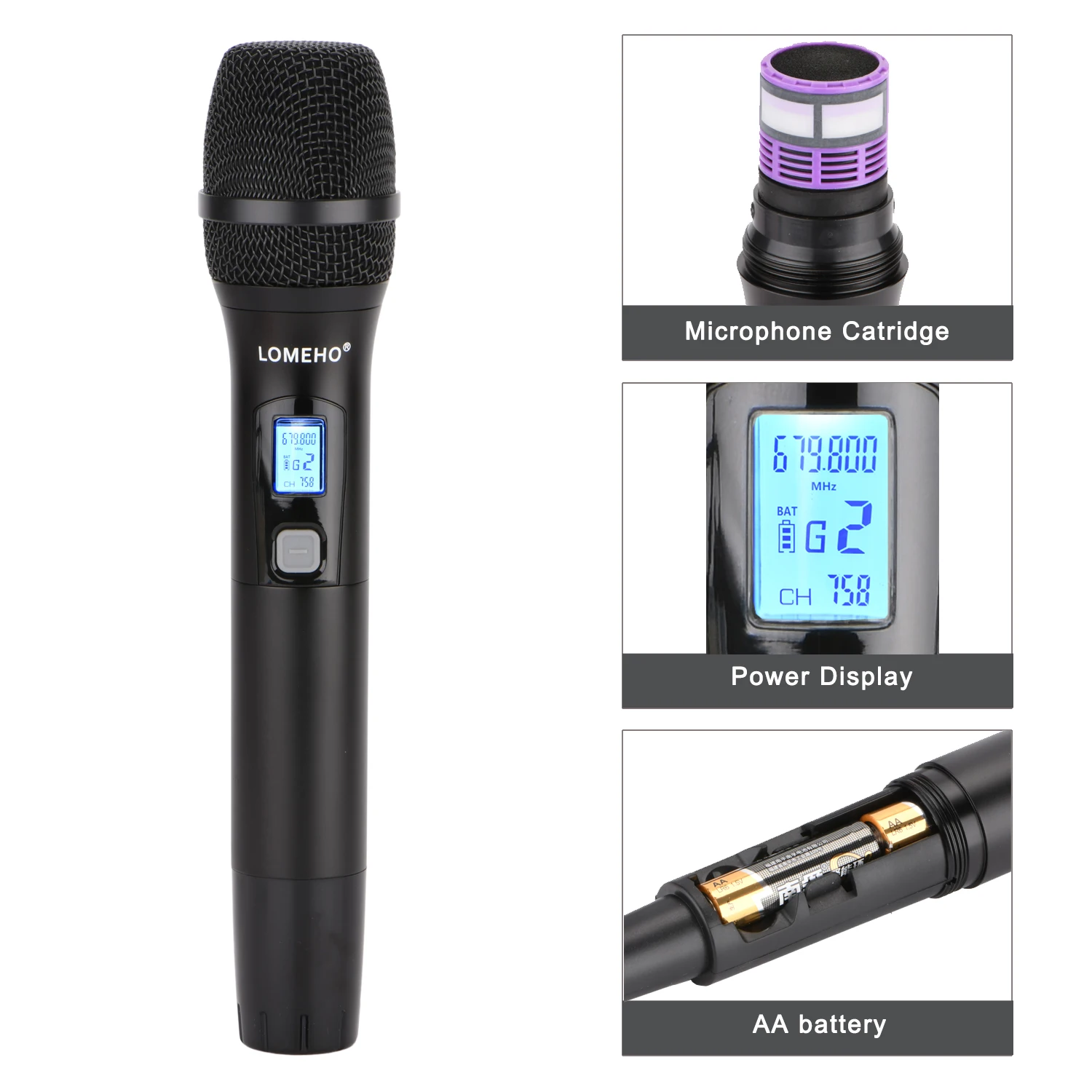 Lomeho LO-U11 2 Way 2X380 Multi Frequency DC 5V Anti-feedback Mute DJ Party Karaoke Church Metal Handheld Wireless Microphone dynamic microphone