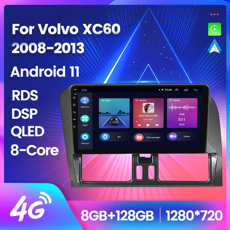

Android 11 8G+128G Car Radio Multimedia Video Player For Volvo XC60 2008-2013 8-core GPS Navigation Carplay+Auto WiFi+4G DSP RDS