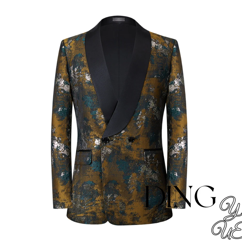 

Luxury Floral Silk Polyester Jacquard Suit Blazers Coats Black Red Blue Business Banquet Slim Fit Jacket for Wedding Prom Party