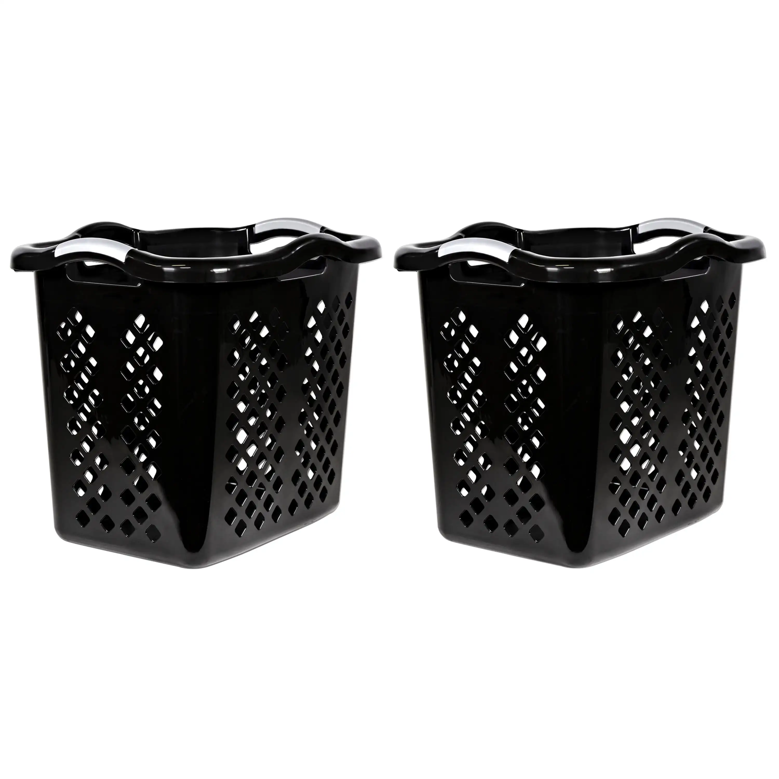 

2 Bushel Lamper Plastic Laundry Basket with Silver Handles, Black, 2 Pack