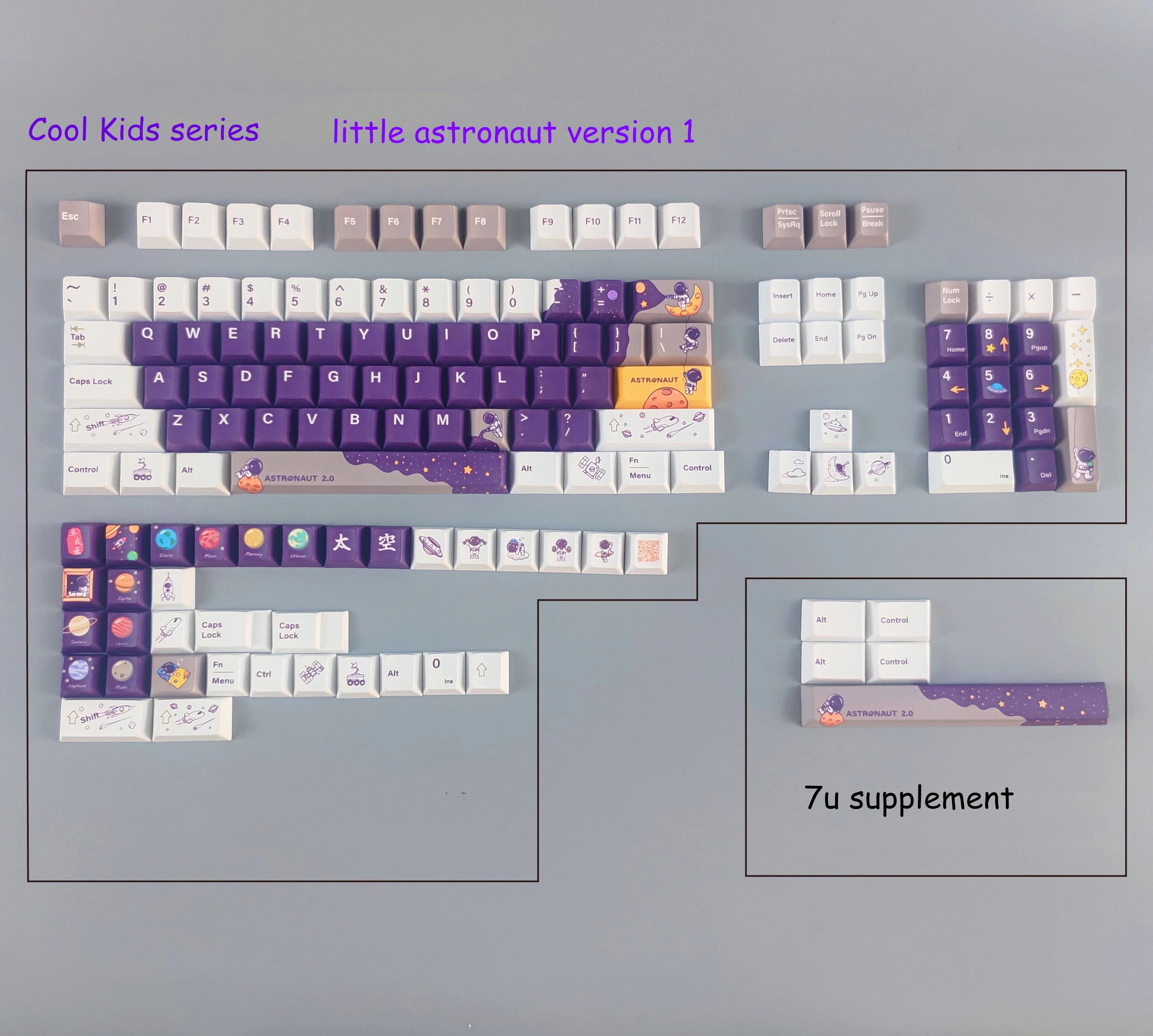 Conjunto Legal Crianças Série Pouco Astronauta Keycaps Pbt Lados Tintura Subbed Chaveiros Cherry Perfil Keycap para mx Switches Teclado 1 - Imagem 4