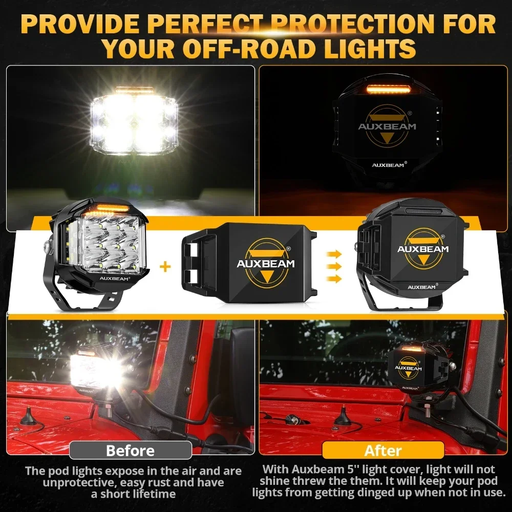 Auxbeam Pod Lights SPL 4 Inch LED Off Road Cube Lights - 90W 12000LM With Amber DRL & Hi/Lo Beam Ditch Lights - Foto 7