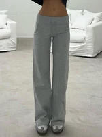 Gray Drawstring Waist Casual Sweatpants Women Solid Simple Basic Minimalist Fitness Joggers Straight Pants 1