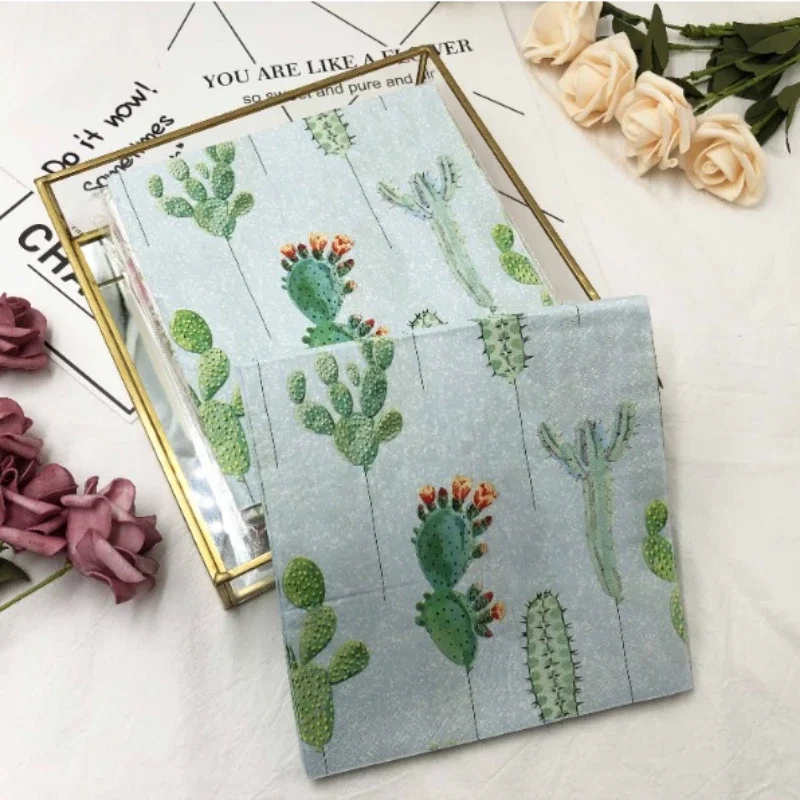 20pcs/Pac 33cm Colorful Printed Napkins Cactus Floral Square Paper Napkin Party Folded Mouth Cloth Wine Glass Flower Tissues paper napkins tissue paper decoration
