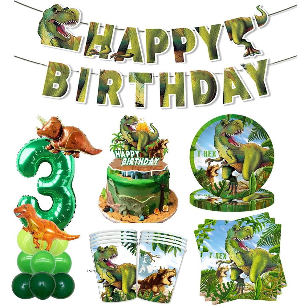 

Jurassic World Dinosaur themed Tableware Jungle Safari Dinosaur cups Plates balloon Wild Roar Boys Dinosaur Birthday Party Decor