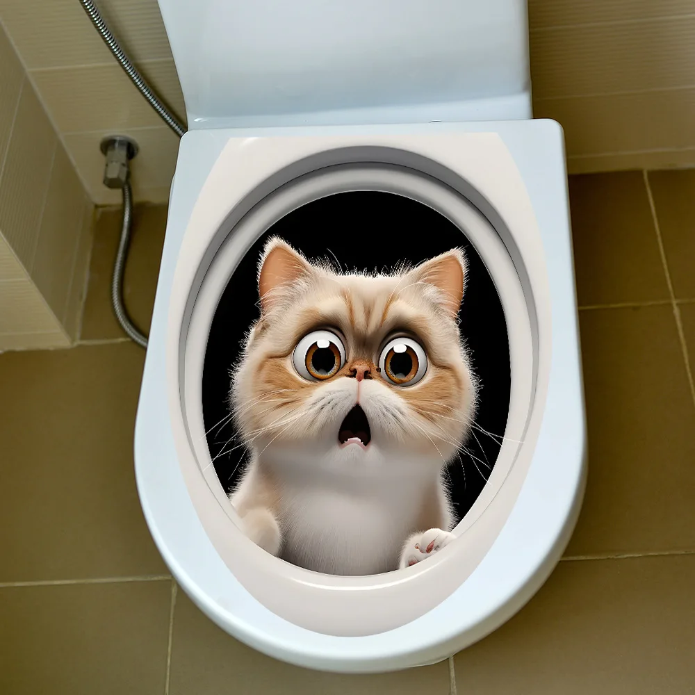 Cute Cat Toilet Sticker Bathroom Toilet Cover Sticker Wall WC Home BathRoom Decoration Self-adhesive Decals S367