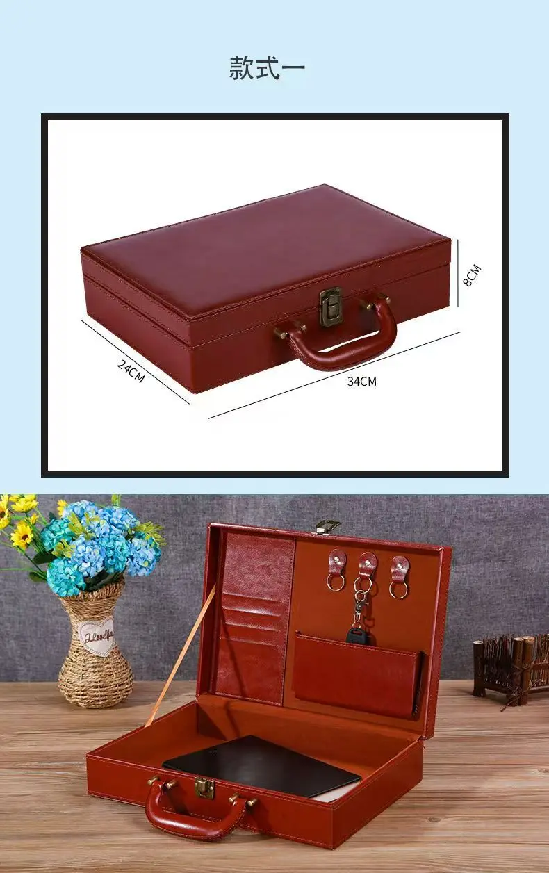Delivery Spot Case Leather Toolbox Property Contract Key Box Large Capacity Briefcase without Logo