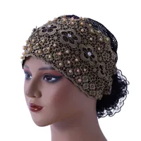 New Muslim Women Embroidery Hijab Inner Hat Beads Turban Flower Beanies Bonnet Hair Loss Headscarf Lace Chemo Cap Turbante Mujer