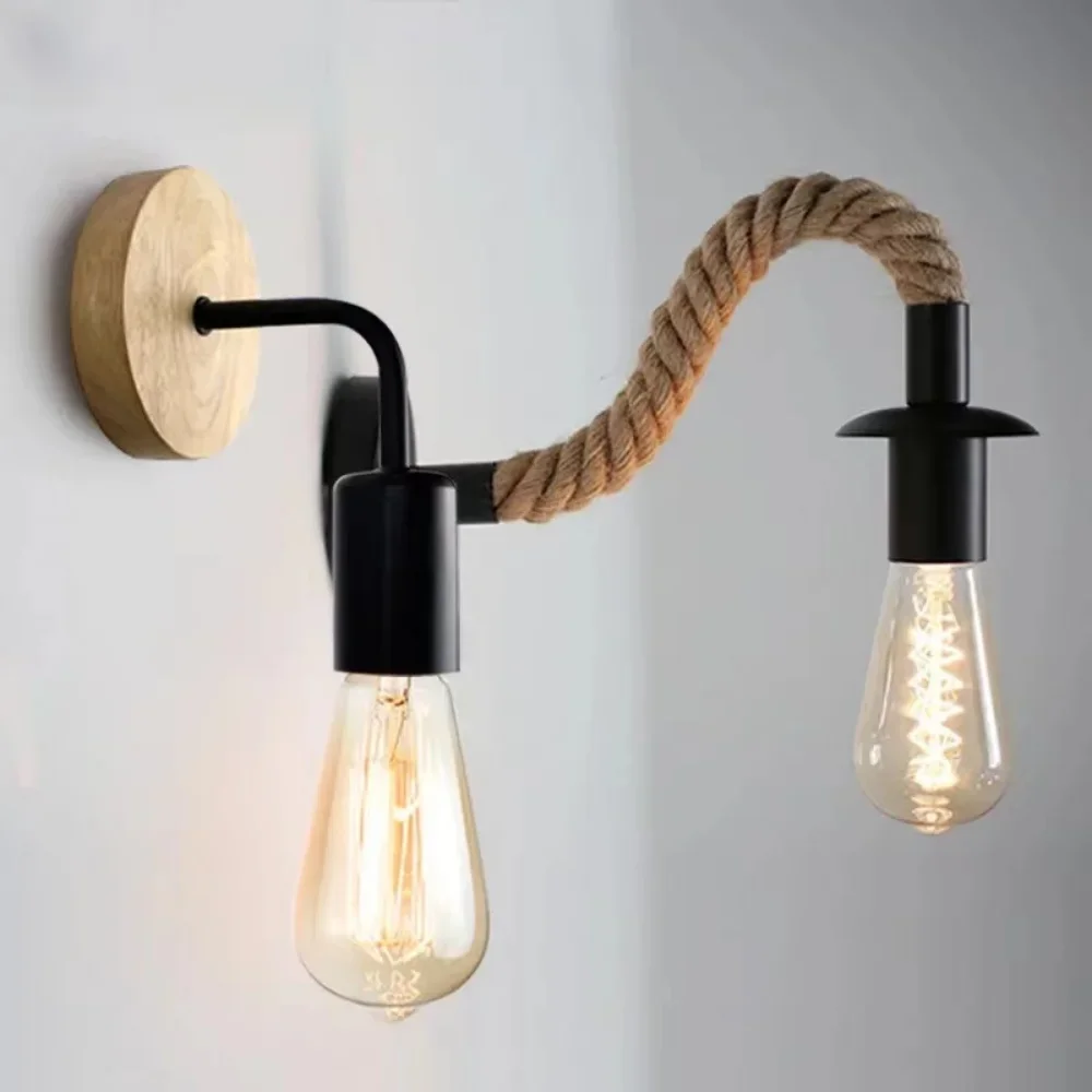 Retro Hemp Rope Design E27 Edison Bulb Iron Wall Lamp Indoor Home Loft Corrior Led Wall Lamp Industrial Decoration Wall Light
