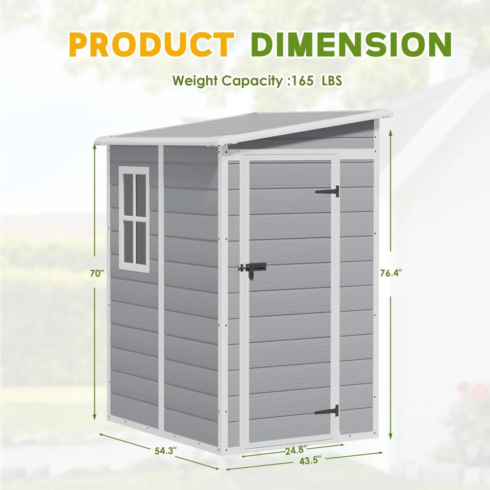 5' x 4' Resin Weather Resistant Outdoor Storage Shed with Floor for Garden,Backyard,Pool Tool, Light Grey 6