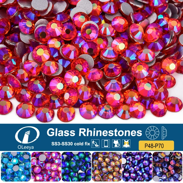 Oleeya SS3-SS30 P48-P70 AAAAA Multi-color AB Glass Rhinestones Crystal Glitter Strass Flat Back Glue On Stones For Nail Art DIY