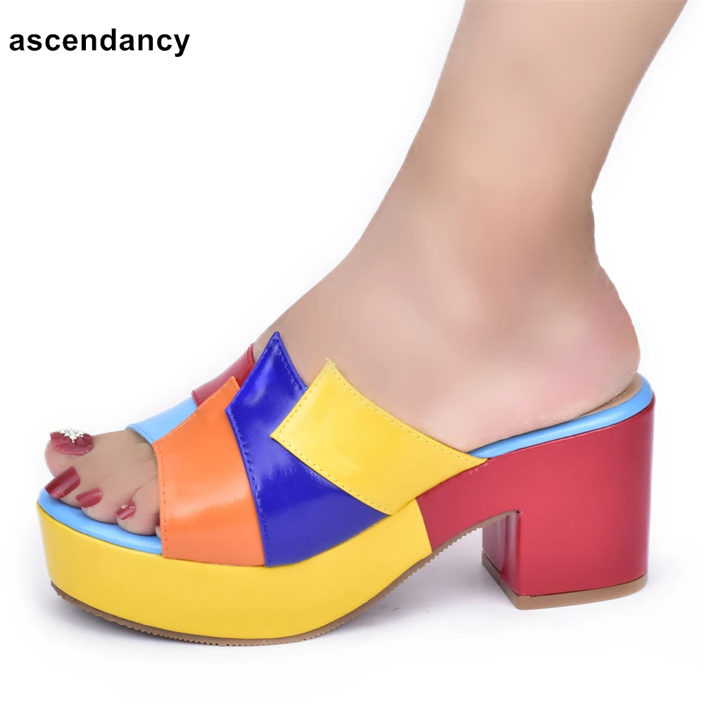 

New Arrival Multicolor Italian Lady Shoes Slingbacks Women Pumps High Heeled Shoes Party Wedding High Heels Summer Square Heels