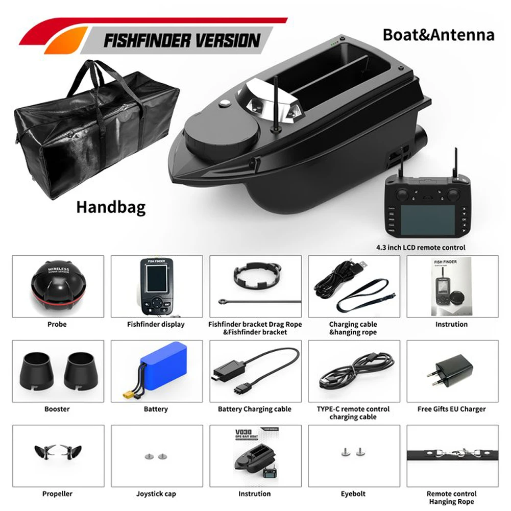 800m GPS Fishing Bait Boat 9 Fishing Grounds 180 Points Bait Boat 6.6lbs Loading with Night Light Turn Signal for Fishing