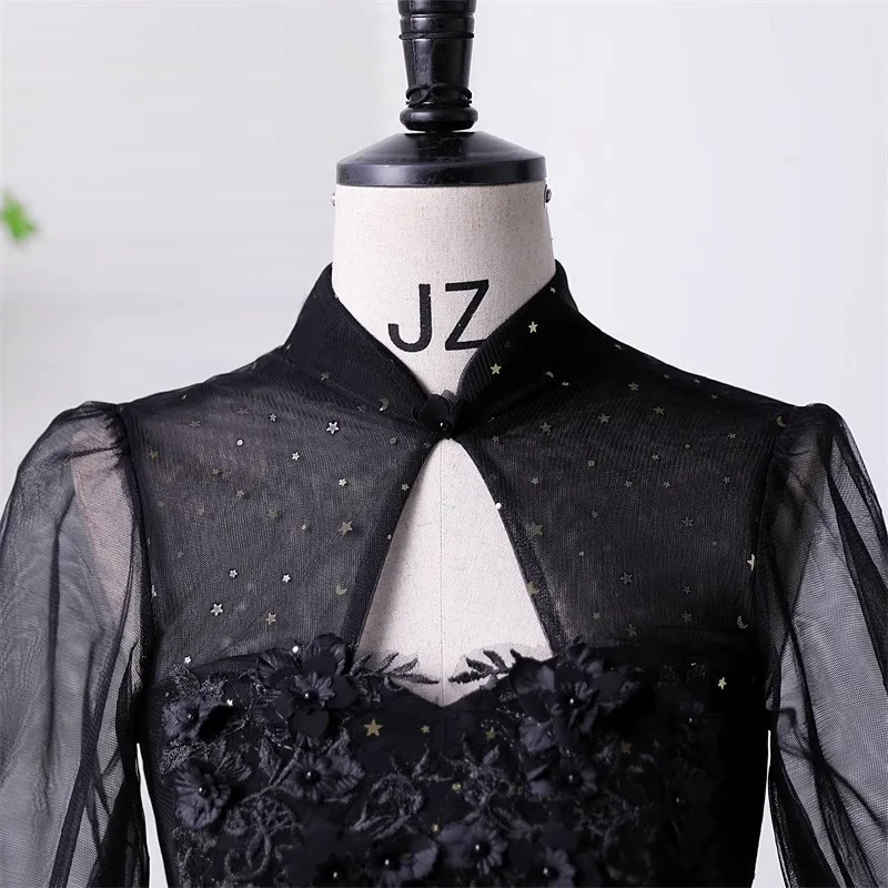 Elegant Quinceanera Vestido De Baile De Queensenia Full Sleeves Black Homecoming Party Dresses High Neck Plus Size s