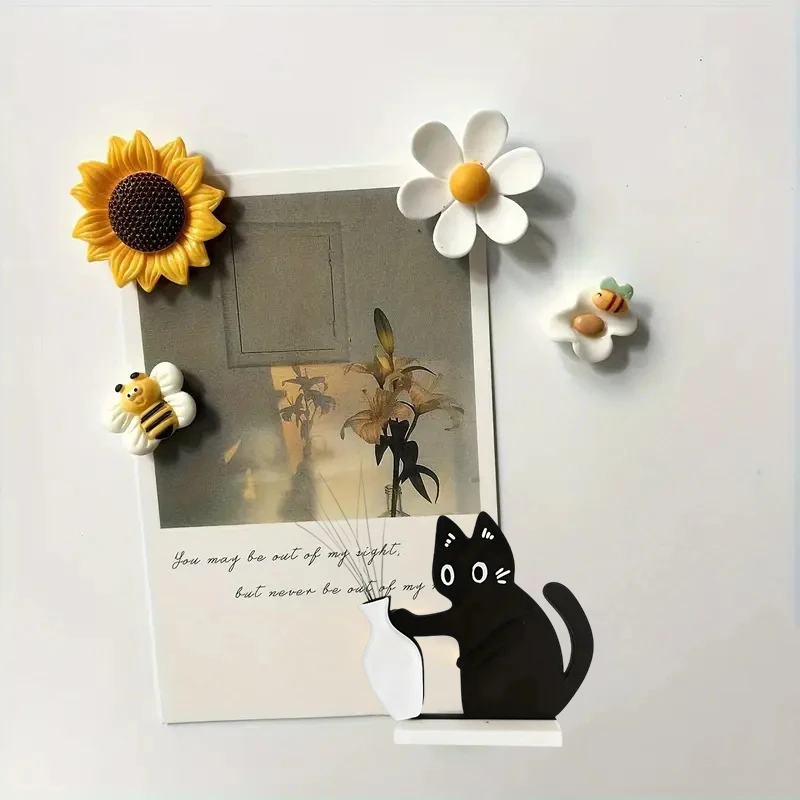 Black Cat Pushing Vase Decor Cat Whisker Collection & Memorial Box Fridge Magnet Home Office Decor Perfect Gift For Cat Lovers