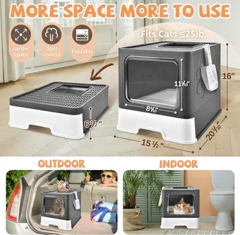 Cat Box with Litter Mat and Scoop, Large Foldable Litter Box with Lids, Free in& Out Covered Kitty Box 2
