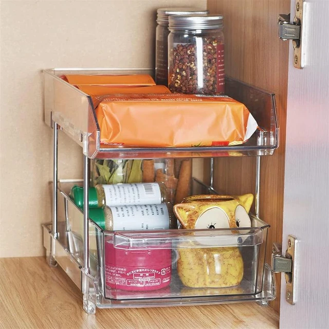 2 Tier Bathroom Storage Organizer with Dividers, Clear Under Sink  Organizers and Storage Pull Out Cabinet Organizer for Bathroom Kitchen  Pantry Storage, Medicine Cabinet Organizer 