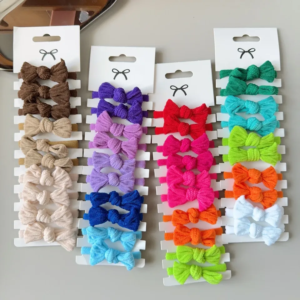 6-10pcs Cute Girls Nylon Bow Hair Ties Candy Elastic Bow Hair Bands Pigtails Rope Rubber Hair Gum Scrunchies Accessories