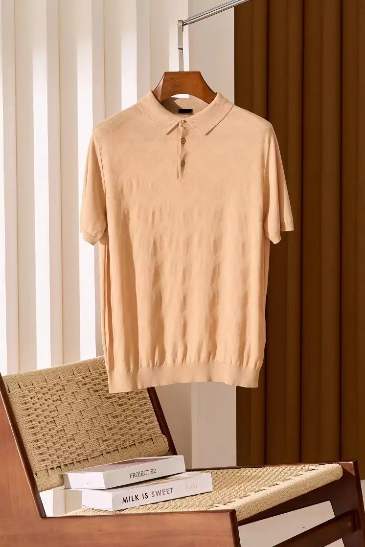 thumbnail image 1 of Polo de punto informal de negocios de mezcla de seda para hombre, novedad primavera/verano, 1 of 5