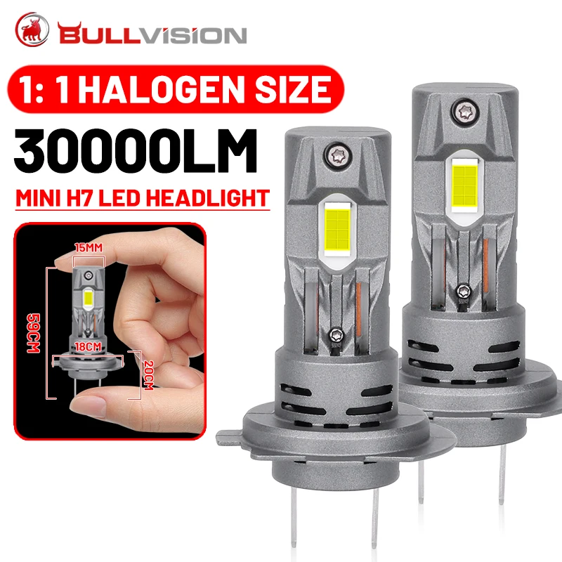 

Bullvision 2PCS H7 LED Headlights Turbo 30000LM 7535 CSP Chips 1: 1 Mini Size Head Lamps 6000K Fan Auto Diode Plug&Play 12V 24V