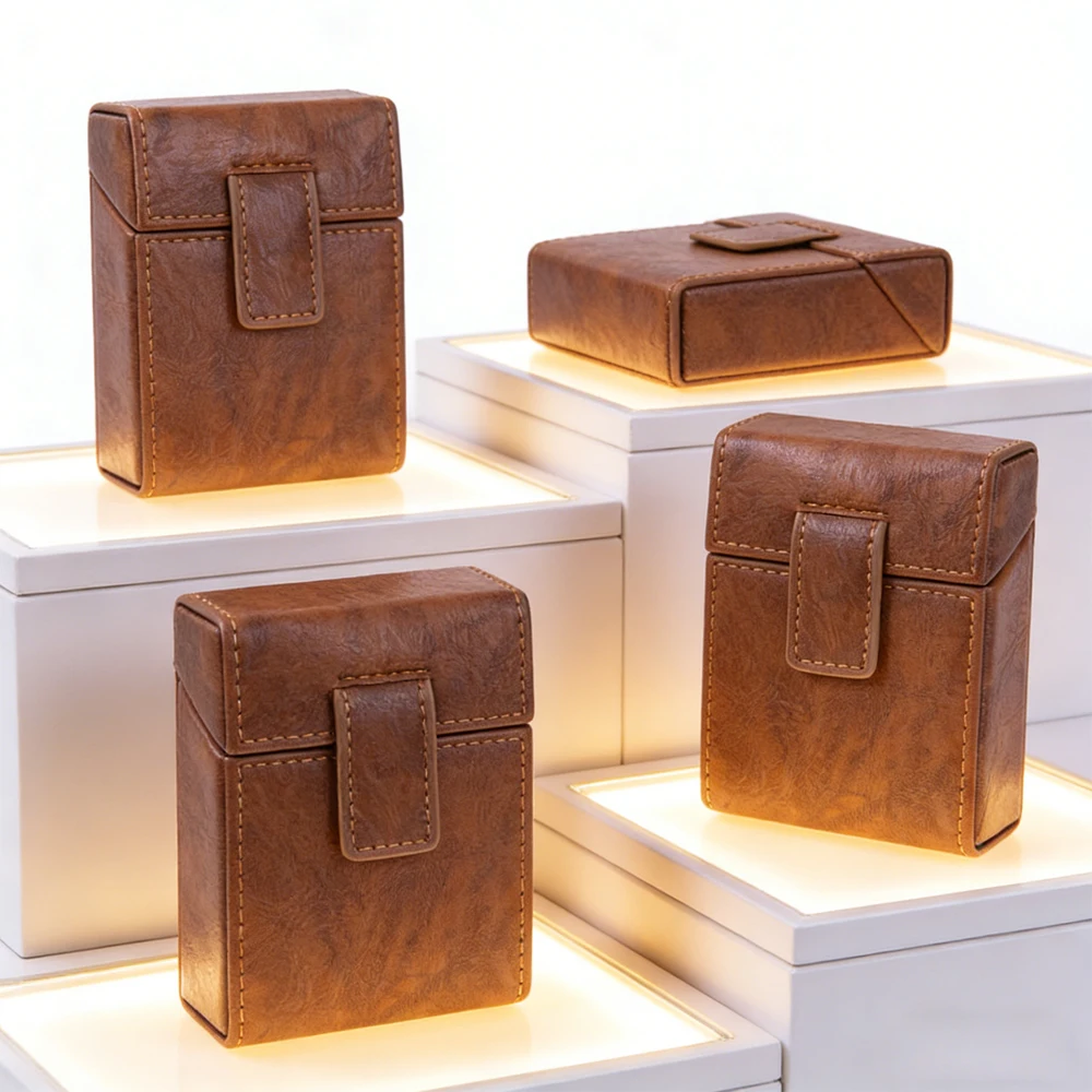 Elegant PU Leather Cigarette & Lighter Case with 20 Stick Capacity