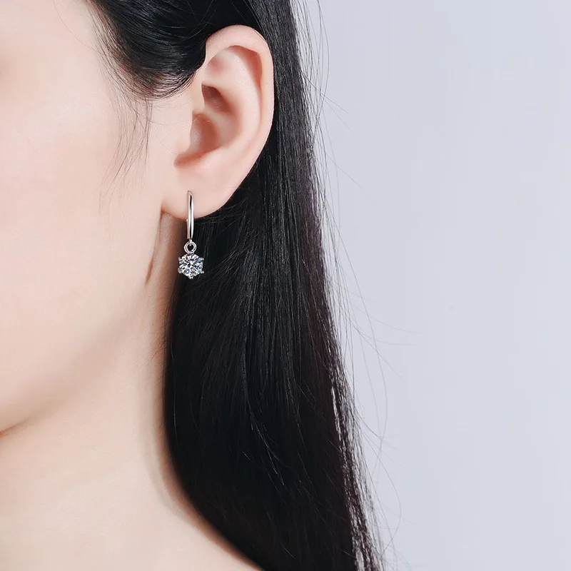 1ct 6.5mm Moissanite Droop Earrings For Women Original Wedding Chrismas Gift S925 Sterling Silver Hoop Earring Certified hoop earrings