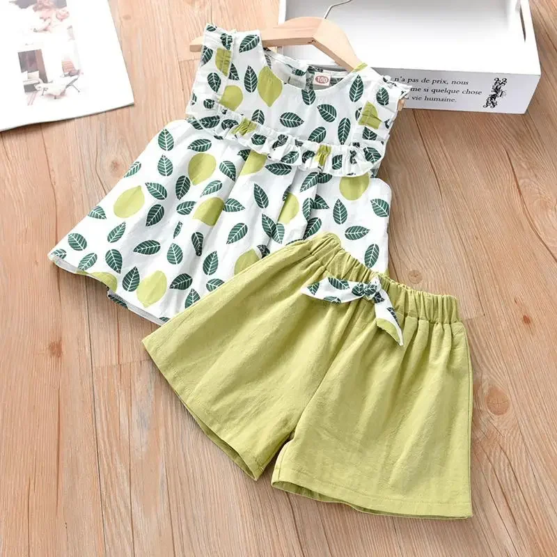 

Girls Sets Summer 2024 New Korean Fashion Cotton Top Girl Shorts Summer Two Piece Set Toddler Girl Clothes 2 3 4 5 6 Years Old