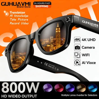 AI Smart Glasses 800W Anti Shake HD Camera Video Registrazione Lingue Traduzione Occhiali da sole Chiamata Bluetooth Riproduzione musicale Uomo Donna