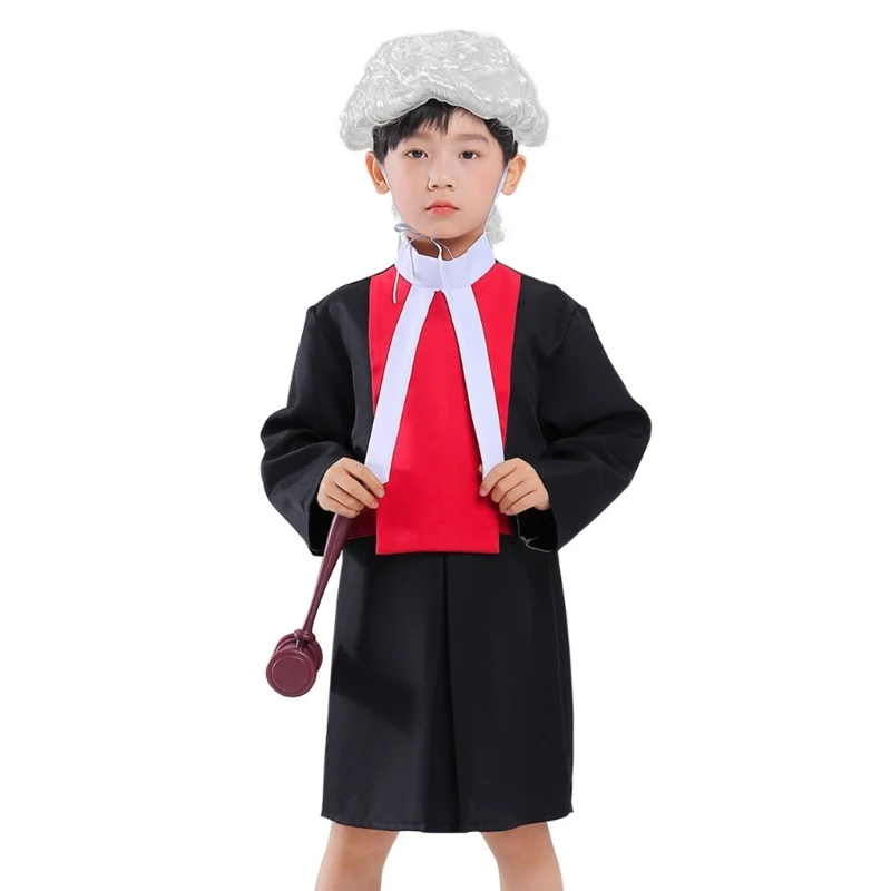 

Детский костюм судьи, парик судьи, халат судьи, деревянный молоток судьи на Хэллоуин