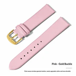 Premium Universal Genuine Leather Watch Strap - Soft, Waterproof Cowhide Band - 22mm (Pink 03)