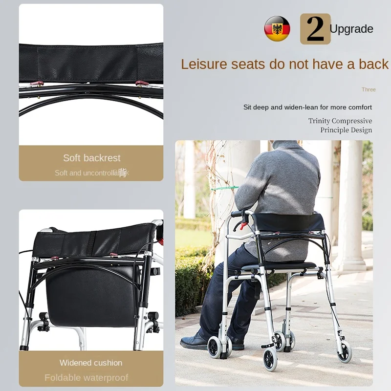Walking assistant with wheels and seat Learning walker for elderly Hand-pushed walking aid with hand brake for seniors
