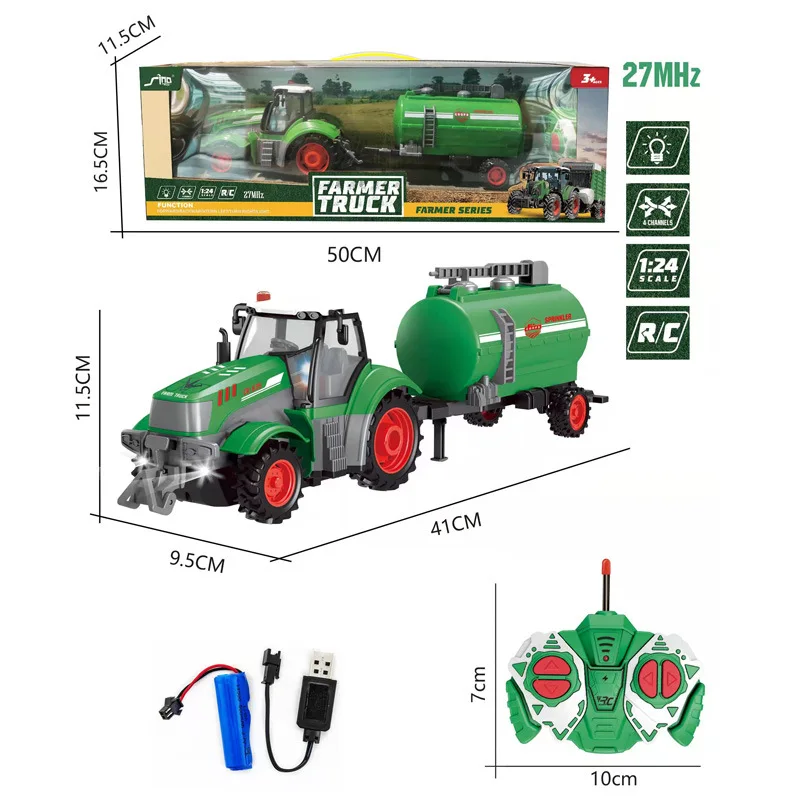 1:24 RC Car 27MHZ Radio Remote Control Farm Tractors Trailer Agricultural Trucks LED RC Farming Electronic Vehicle Toy Kids Gift 6