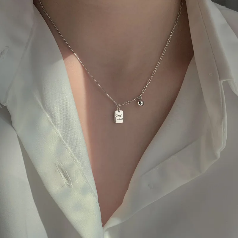 

Asymmetric small square brand titanium necklace feminine light much lucky goodluck transport steel chain pendant wholesale