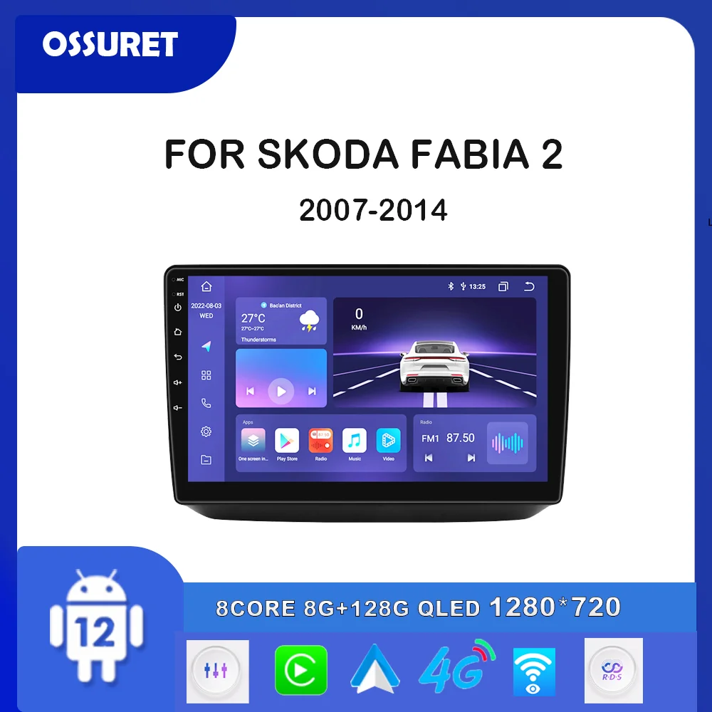 

7862 2din Andriod 12 Autoradio Carplay for Skoda Fabia 2 2007 2008-2014 Multimedia Audio Player 10.1"GPS navigation Head Unit