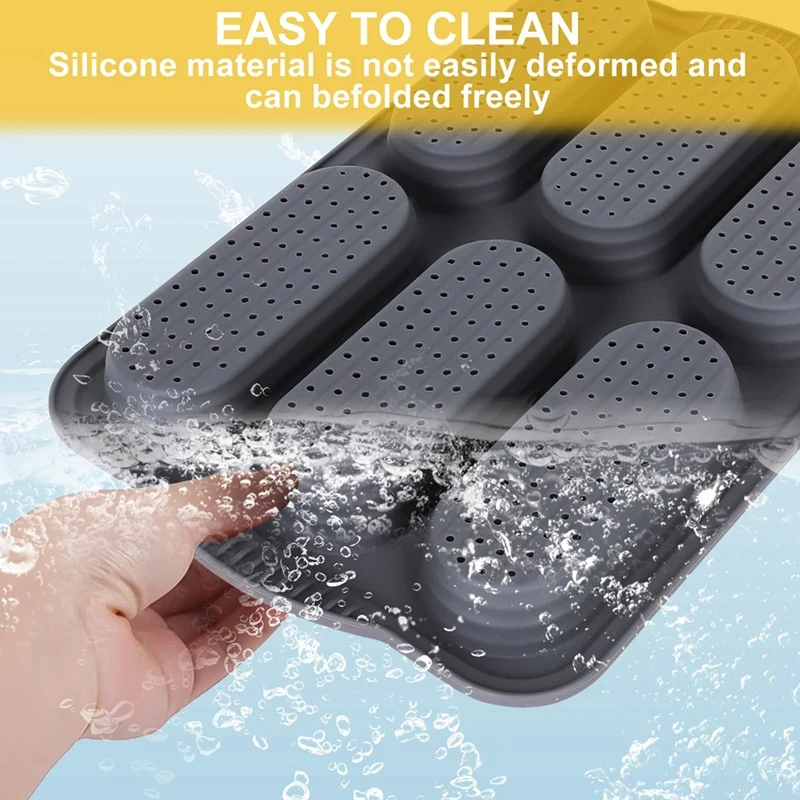 AAAN-Silicone Pan, Hot Dog Bun Pan With Oil Brush,6 Gutter Nonstick French Bread Bake Mold, French Bread Loaf Pan For Hot Dog