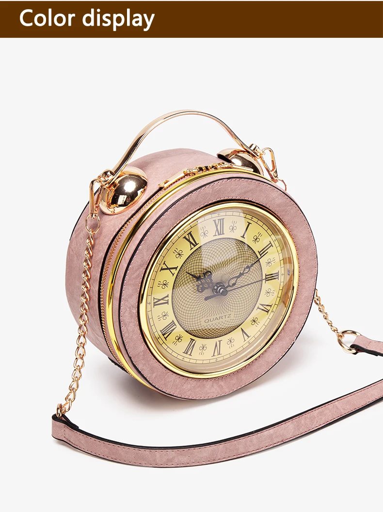 Eine neue Retro-Handtasche für Damen 2026, eine kreative Uhr- und Armbanduhr-Tasche, und eine ausgefallene und lustige kleine runde Tasche – Detail 4