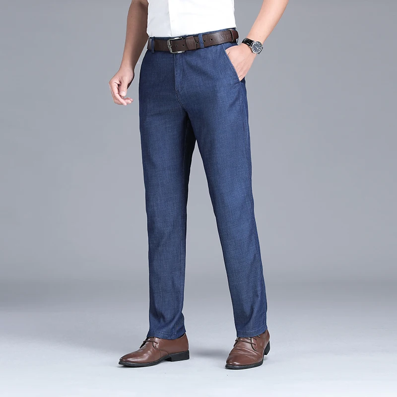 Men's Summer Thin Jeans Loose Stretch Large Size Ice Silk Straight Pants Elite Business Casual Pants men jeans mens jeans jeans trousers denim trousers business jeans mens casual trousers