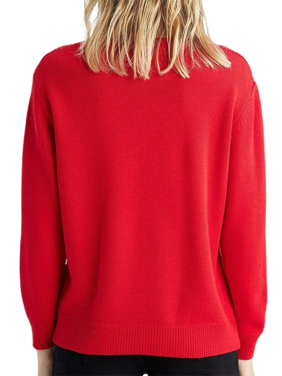 Women s Holiday Reindeer Knit Sweater Long Sleeve Crewneck Fair Isle Print Casual Knitwear Christmas Jumper