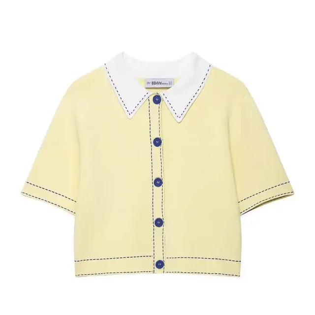 Automne tricoté décontracté col Polo pull femmes mode vêtements d'extérieur fibre de Polyester coupe-vent Style nouveauté 1