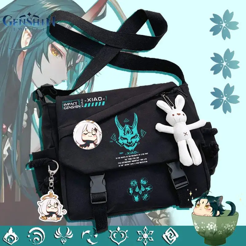 

Game Genshin Impact Cosplay Xiao Kazuha Ajax Tartaglia Shen He Beelzebul Nylon Cloth Cartoon Bag Campus Student Messenger Bag